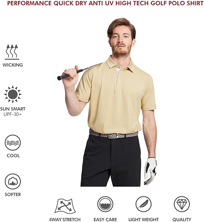 Mens Polo Shirts Short and Long Sleeve Casual Solid Stylish Dry Fit Performance Designed Collared Golf Polo Shirts for Men