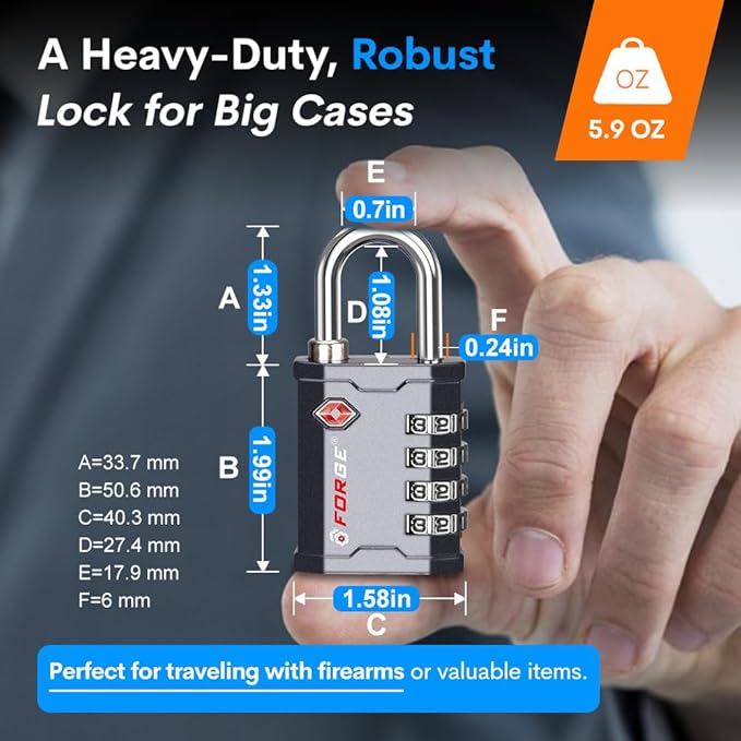 FORGE 4 Digit TSA Approved Combination Lock, Tool Box and Case Lock, Combination Padlock for Travel, Gym, Home. Grey 1 Lock.