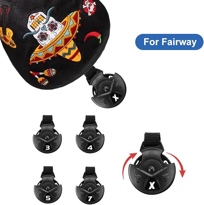 Golf Club Headcover for Drivers, Fairway Woods, Hybrids, and Mallet Blade Putter Sugar Skull Style Premium Leather Golf Headcovers Set with Interchangeable No. Tags