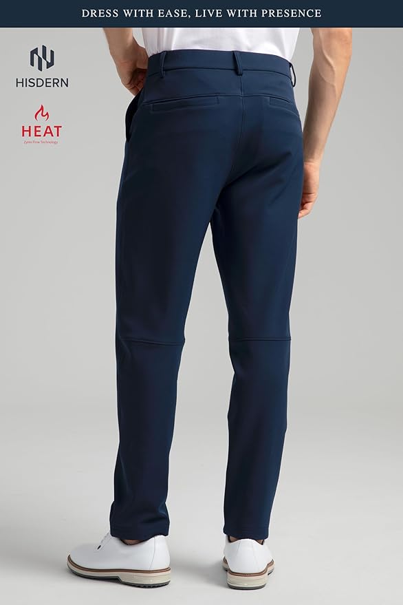 HISDERN Heat 701 Men's Thermal Golf Pants Stretch Fleece 30"/32" No Iron Comfy for Winter Business Casual with Pocket