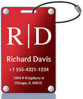 Personalized Luggage Tags for Suitcases - Monogram Style Aluminum Custom Luggage Tags for Backpacks & Bags, Sturdy, Waterproof & Heavy Duty (Red/Card-Sized)