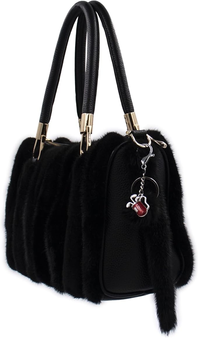 surell Golf Clubs in Bag Keychain with Mink Fur Pom - Sports Key Chain Golf Charm - For Keys, Belt, Purse, Bag and More