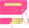 Personalized Luggage Tags for Suitcases, Custom Metal Luggage Tag for Bag with Silicone Sleeves, Durable Travel Tags, Laser Engrave Name Text, Gift for Travelers, 3.5x2 Inches (Bright Pink)
