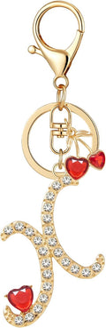 Gold Plated Alphabet Initial Letter Keyring Keychain for Women Girls Crystal Key Chains for Wallet Backpack Bag Charm