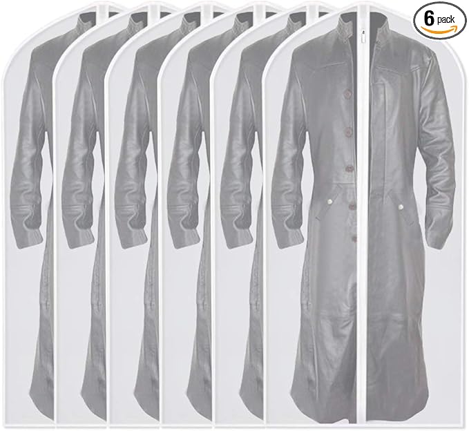 Garment Bag Covers 24''X54'' Lightweight White PEVA Breathable Bags (Pack of 6) with Study Full Zipper for Closet Clothes Storag (24''X55'', White)