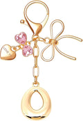Gold Bubble Initial Keychain with Bow Decoration Bag Charms for Women, Cute Purse Handbag Accessories Gift