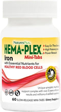 NaturesPlus Hema-Plex Iron - 60 Slow-Release Mini-Tabs - 85 mg Chelated Iron - Total Blood Health - with Vitamin C & Bioflavonoids - Vegan, Gluten Free - 30 Servings