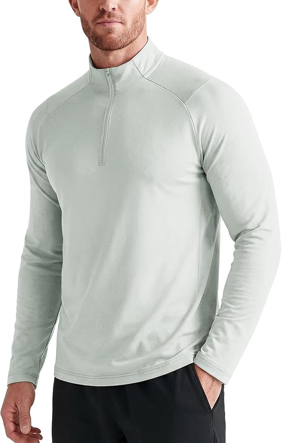 Zengjo Mens Quarter Zip Athletic Pullover Mid-Weight 1/4-Zip Running Workout Shirt Moisture Wicking