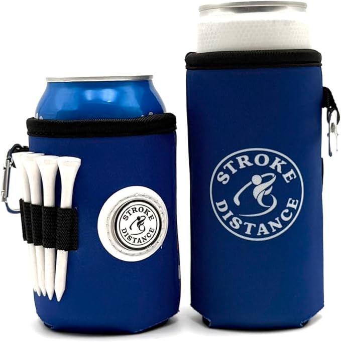 Beverage Caddie 3-in-1 Golf Insulator, Removeable Ball Marker, Bag Clip & Tees Combo - Blue- Tall Slim Can