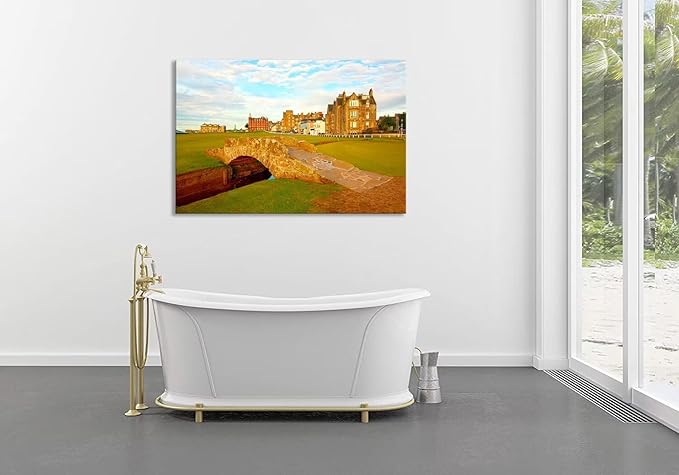 St Andrews Golf Course Wall Art for Living Room Bedroom Home Decorations Golf Course Swilcan Bridge St Andrews Picture Poster Framed Artwork Canvas Prints Ready to Hang(18''H x 24''W)