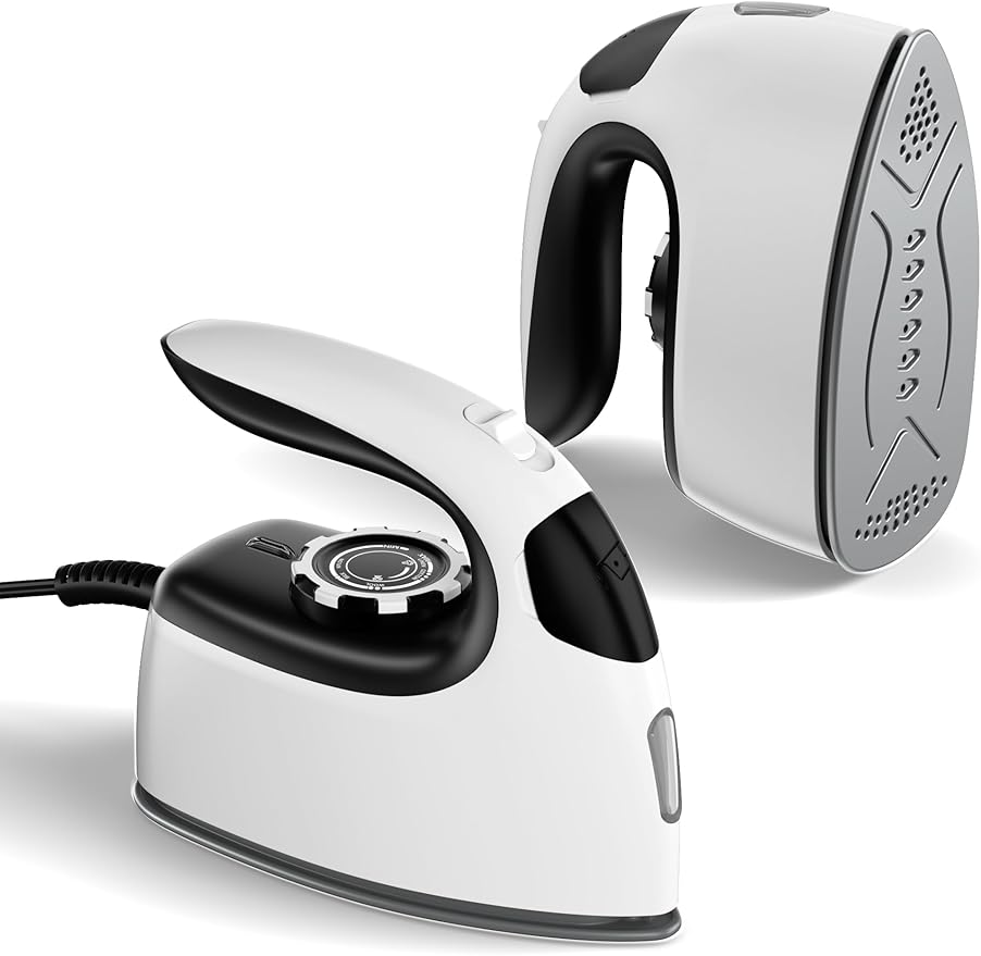 Sundu Small Iron for Clothes with Steam,Travel Iron Portable Non-Stick Soleplate Steamer for Quilting & Sewing,300 Microsteam Holes,90ml Water Tank,Lockable Safety Base