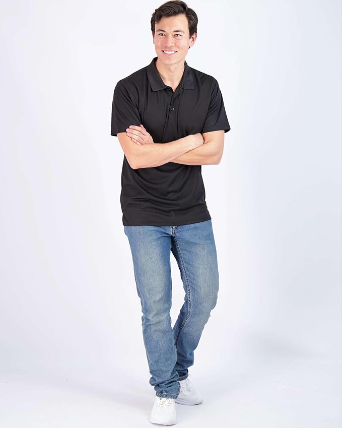 Real Essentials 3 Pack: Men's Quick-Dry Short Sleeve Athletic Performance Polo Shirt (Available in Big & Tall)