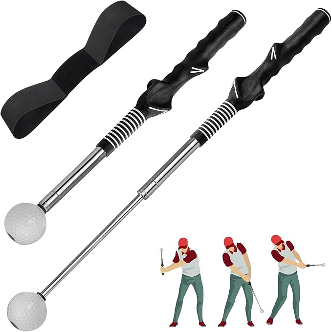 Retractable Golf Swing Training Aid, Golf Grip Trainer - Flexible Telescopic Practice Stick with Click Feedback for Right Handers, Indoor/Outdoor Use - Improves Tempo, Chipping & Warm-Ups