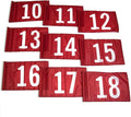 Vispronet Numbered Golf Flags for Putting Green (9) – 20in x 14in Red & White Flags Numbered 10-18, Golf Range Accessories for Courses, Outdoor Hole Flag, Durable Polyester Material
