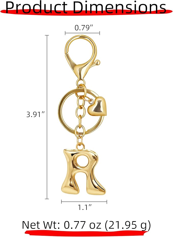 Gold Bubble Heart, Cherry, Bow & More Designs Letter Initial Keychain Bag Charms – Cute Purse Charms for Handbags