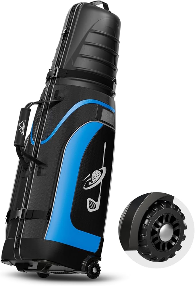 M KARMATER Golf Travel Bags for Airlines with Wheels - Foldable Hard Case with ABS Top and 1680D Heavy Duty Oxford, Full Padding Protection, 3 Storage Compartments for Golf Clubs and Accessories