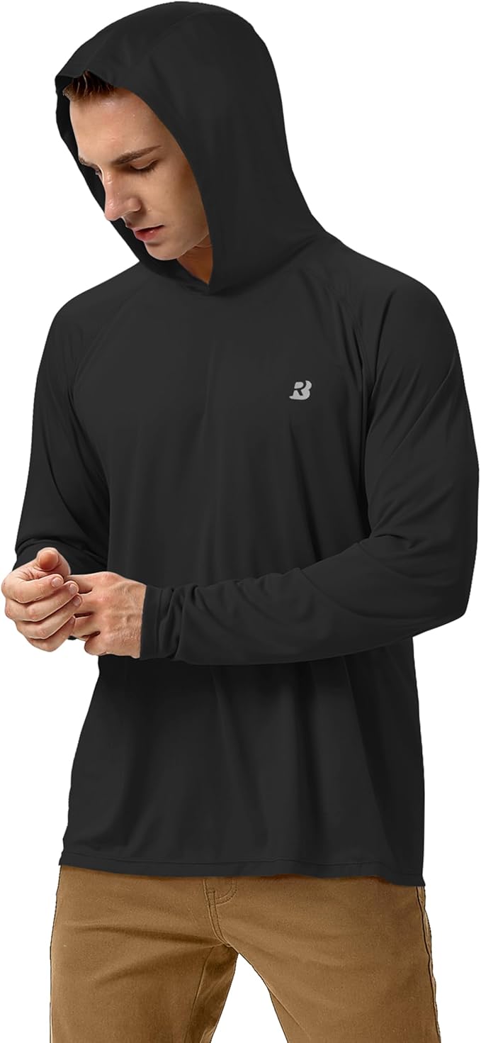 Roadbox UPF 50+ Fishing Shirts for Men, Long Sleeve UV Sun Protection Hoodie, Outdoor Hiking Running Swimming Rash Guard
