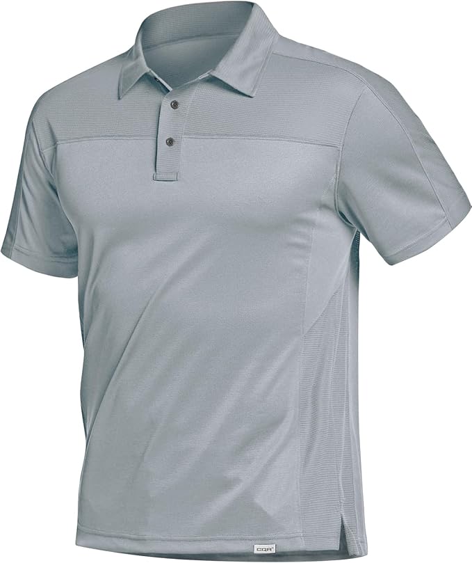 CQR Men's Polo Shirts, Tactical Short Sleeve Golf Performance Shirts, Lightweight Dry Fit UPF 50+ Pique