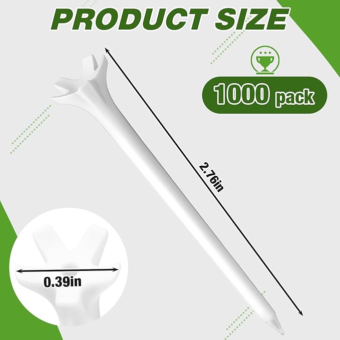 Soulchen 2 3/4 Inch Inch Golf Tees - 5-Prong Curved Design for Longer Drives Low Spin & Low Friction Plastic Tees Durable Bulk Tee with Optimized Shaft Strength for Driving Range