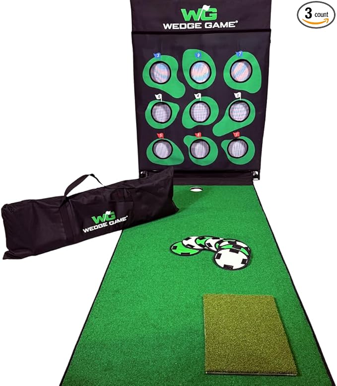 Large Premium Golf Short Game Practice Indoor/Outdoor Chipping and Pitching Net with True Auto Ball Return, 9 Holes of Golf, Tic-Tac-Toe and More!