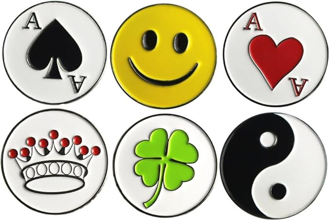 Lot of 10 Golf Ball Markers Assorted Patterns - Soft Enamel Technique