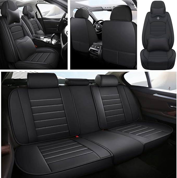 Leather Car Seat Covers for VW Golf SportWagen 2015-2019,Waterproof Soft Seat Covers,Interior Accessories Seat Covers Protector Airbag Compatible(5pcs Black Luxury)
