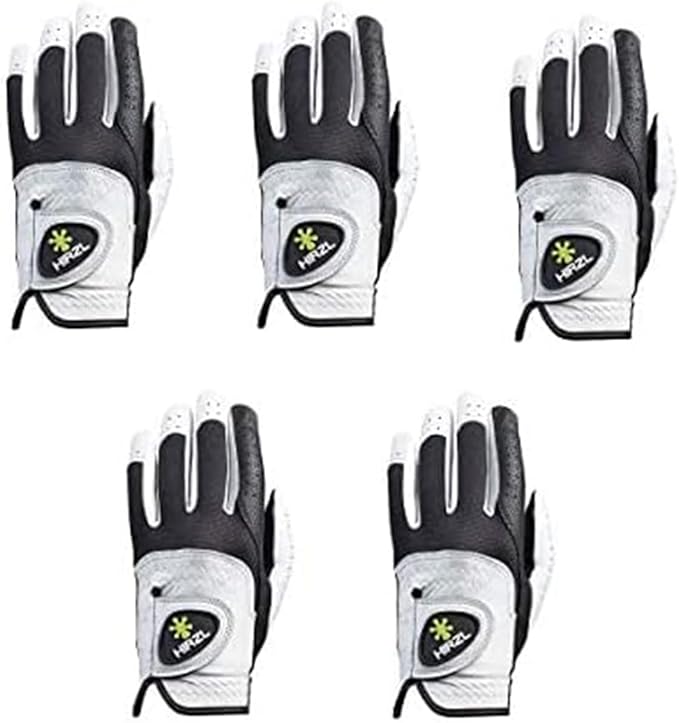 HIRZL Trust Control 2.0 Golf Gloves, All Weather Mens Golf Glove, White/Black, Kangaroo Leather Palm, Cabretta Leather Backhand, Trusted by Pro’s, Sweat Free, Ultimate Grip