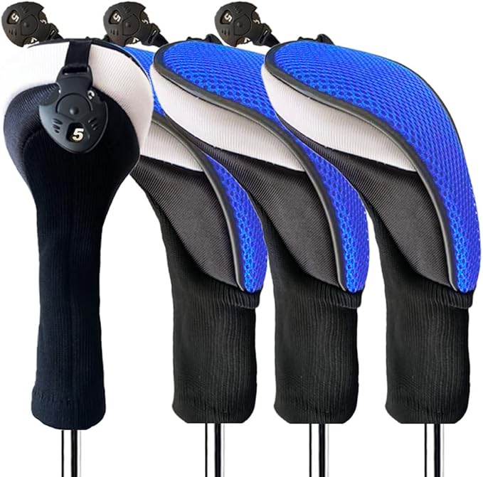 FINGER TEN Golf Club Head Covers Woods Hybrids 1/2/3/4 Pack, Headcovers Men Women 3 5 7 X with Interchangeable Number Tag, Fit All Wood Hybrid Clubs