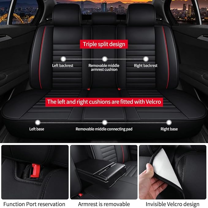 Leather Car Seat Covers for Volkswagen Golf 2001-2021,Car Seat Covers Full Set,Seat Covers with Safety,Waterproof Seat Cover Compatible Airbag(5pcs Black&Red Standard)