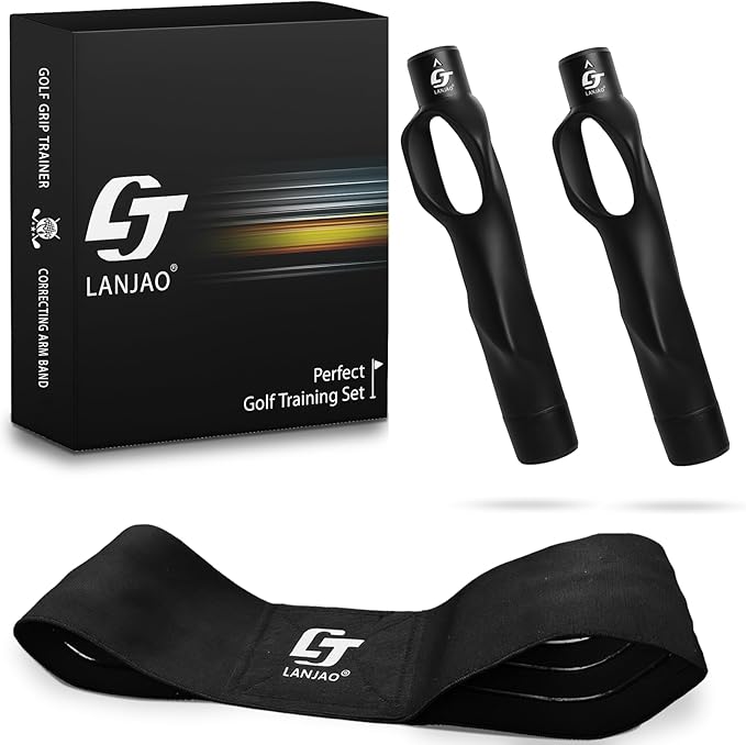 Golf Grip Trainer 2 Pack with Swing Correcting Arm Band, Golf Training Aid, Golf Grip Kit,Grip Trainer Golf Club to Help Train Correct Hand Position