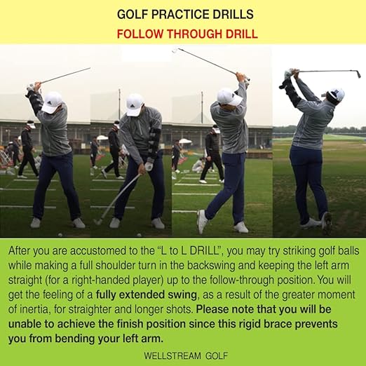 U.S. Patented Weighted Elbow Brace - Shoulder Turn & Straight Arm Golf Swing Trainer Increasing Moment of Inertia Force (Rigid, 2 lb)