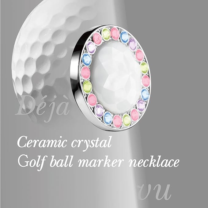 Golf Ball Marker with Ceramic Crystal Ball Marker Necklace (20mm Small Size) Gifts Accessories Women Golfers