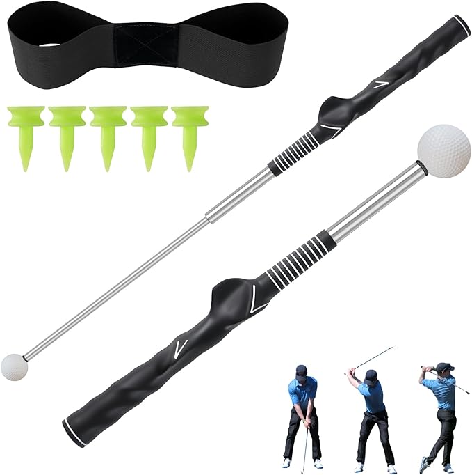 Retractable Golf Swing Trainer, Portable Grip Trainer and Training Auxiliary Elastic Band for Beginners, Indoor & Outdoor Practice(Black)