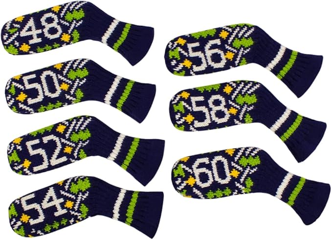 Scott Edward 1/7/10 Pcs Knitted Golf Club Head Covers for Irons Wedge Cuteness and Basically Socks Shape Washable Golf Club Head Protector on Pattern Style Double Sided Customized