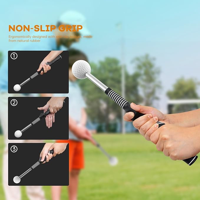 Retractable Golf Swing Trainer,Warm-Up Golf Training Aid,Golf Grip Trainer,Right-Handed Strength & Tempo Training for Chipping Hitting,Golf Accessories for Men (Right Handed-Black)