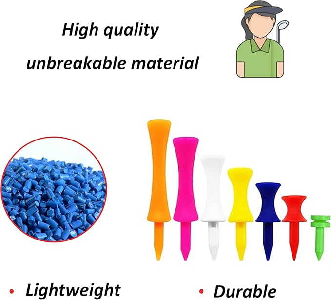70 Pcs Golf Tees, Golf Step Down Plastic Tees Value Multiple Colors Size Bulk, Unbreakable Tee 1", 1 1/4", 1 1/2", 1 3/4", 2", 2 1/4", 2 3/4", Long Short 7 Colors for Men Women Kids Practice