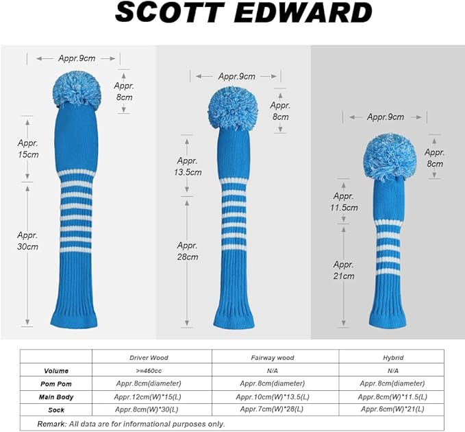 Scott Edward Golf Headcovers for Woods Set of 3 Fits Well Driver(460cc) Fairway Wood and Hybrid(UT) The Perfect Change for Golf Bag Classic Striped Style