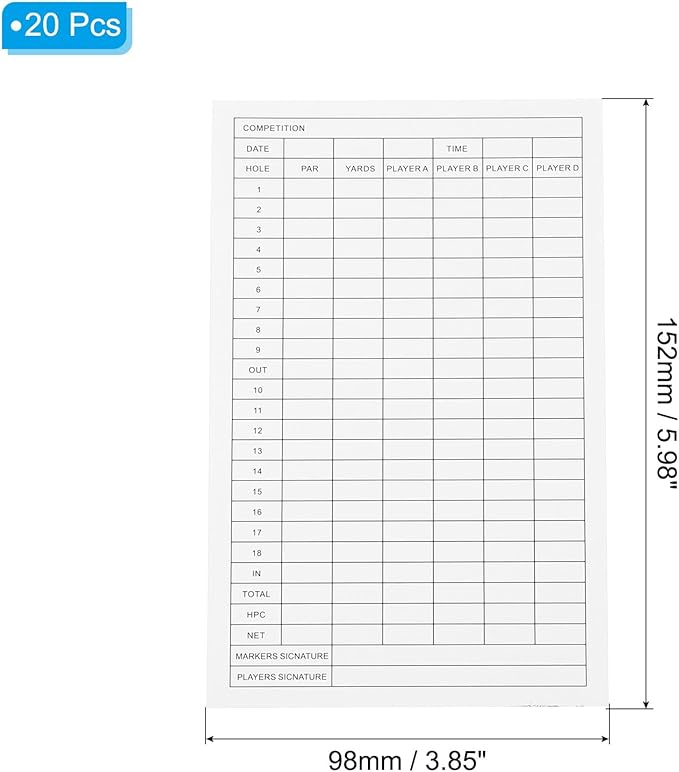 PATIKIL Golf Score Sheet, 20 Sheets 6 x 3.9 Inch Golf Scorecard Record Score Keeper Card for Tracking Score Record Tools Outdoor Golf Club Accessories, White