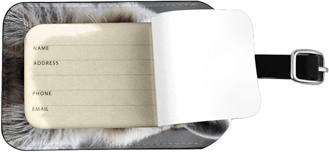 Cute Raccoon Luggage Tag for Suitcases,Grey Animal PU Leather Baggage Tags Bag Tags Travel Id Label for Luggage Women Men -1 Piece