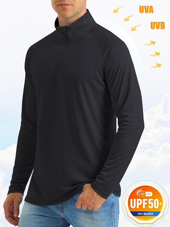 MAGCOMSEN Men's Long Sleeve Sun Shirts UPF 50+ Tees 1/4 Zip Up Fishing Running Rash Guard T-Shirts Outdoor Shirt