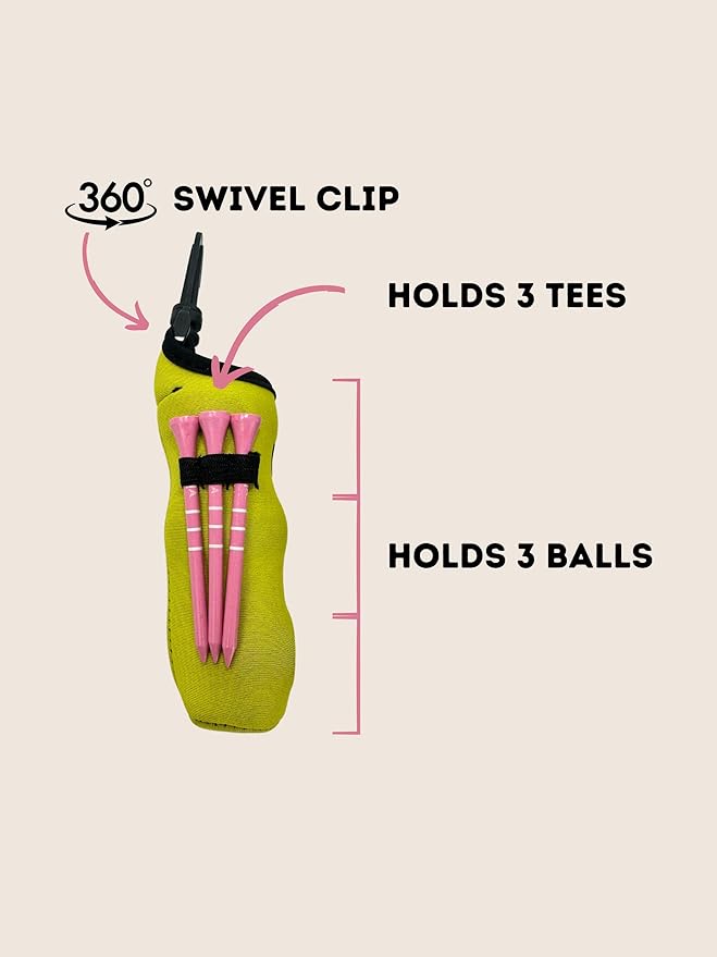 Golf Ball and Tee Holder - Holds 3 Golf Balls and 3 Tees, Soft Carry Bag Pouch with Secure 360° Swivel Keychain Belt Clip Hook, Gift Accessories for Golfers and Women’s Birthdays