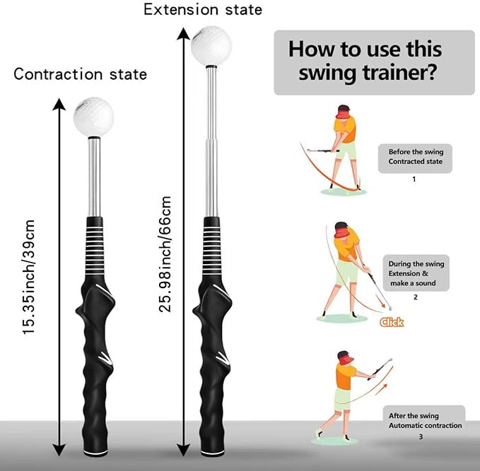 Pro-Level Right-Handed Retractable Golf Swing Trainer, for Chipping Hitting Practice & Pre-Round Warm-Up Golf Swing Training Aid and Golf Grip Trainer for Indoor & Outdoor Use