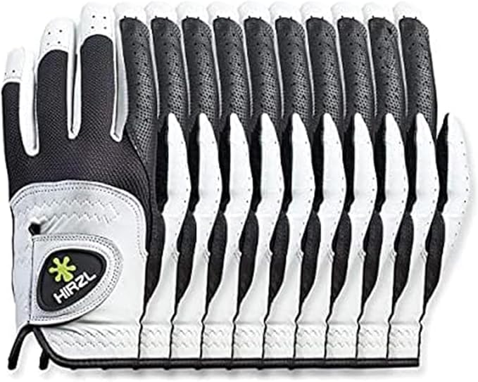 HIRZL Trust Control 2.0 Golf Gloves, All Weather Mens Golf Glove, White/Black, Kangaroo Leather Palm, Cabretta Leather Backhand, Trusted by Pro’s, Sweat Free, Ultimate Grip