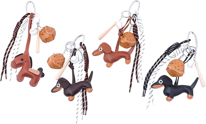 Unique Keychain Designer Rope Bag Charms for Handbag - Cute Teddy Bear Purse Charm - Leather Dachshund Accessory