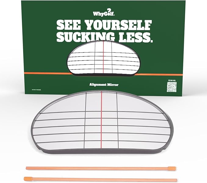 WHYGOLF Alignment Mirror with 2 Alignment Rods, Portable Golf Training Aid for Swing and Putting Practice, Indoor or Outdoor Golf Tool and Mirror Trainer for Consistent Setup and Backswing