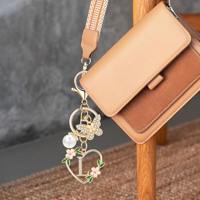 Gold Heart Initial Letter Keychain for Women Key chain Keyring for Purse Handbags Backpack Charm