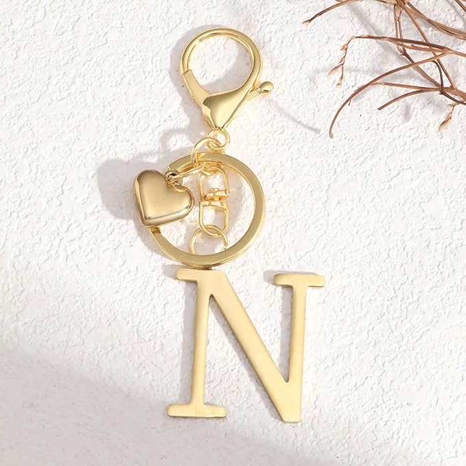 Metal Heart Alphabet Keychain for Women, Girls - Cute Initial Letter Accessories for Purse, Bag Charms and Backpack
