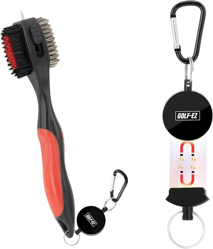 Magnetic Oversized Golf Club Cleaning Brush - 2X Bigger Brush Head with Quick Release and Retractable Groove Cleaner