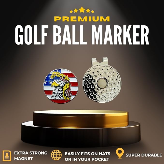 Golf Ball Marker with Magnetic Hat Clip Set - Men's and Women's Golf Accessories and Gift Ideas - Removable Attaches Easily to Golf Cap