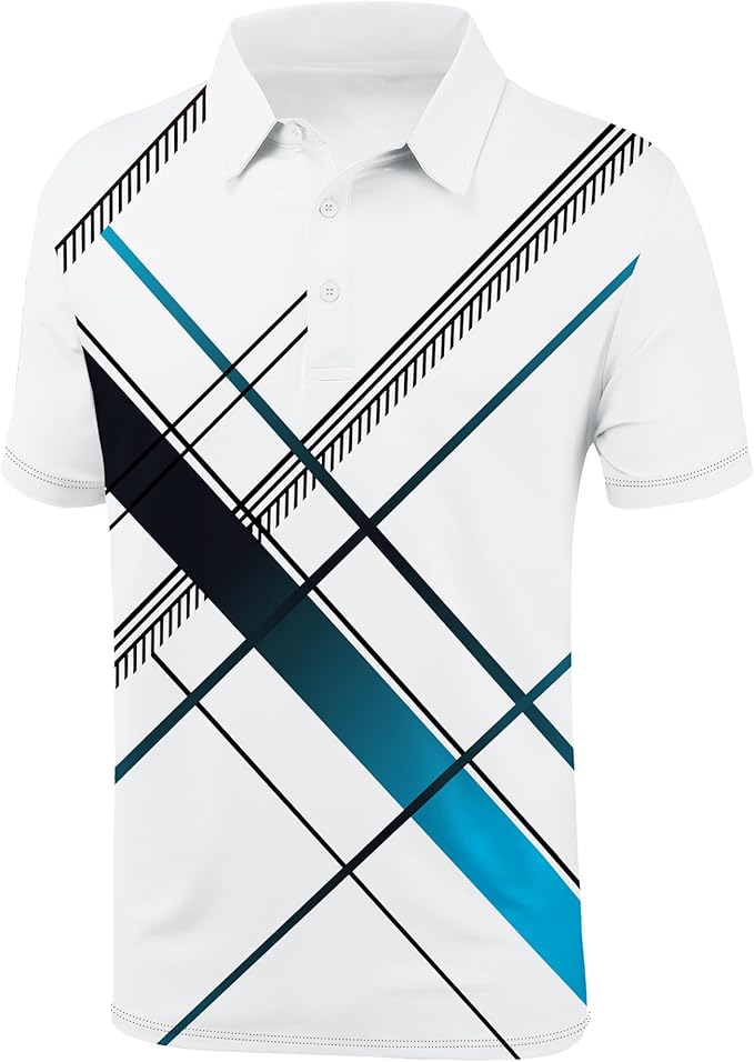 JACKETOWN Mens Polo Shirts Short Sleeve Print Dry Fit Performance Moisture Wicking Casual Collared Golf Shirts